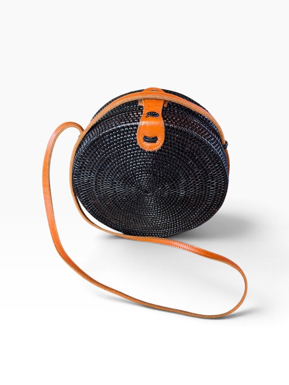 Faithfull The Brand Round Wove Rattan Crossbody Bag Black